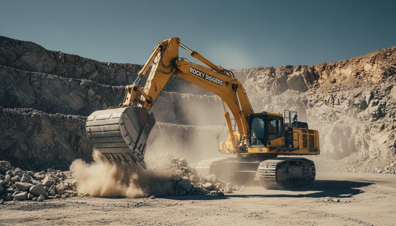 Industrial excavator in mining environment